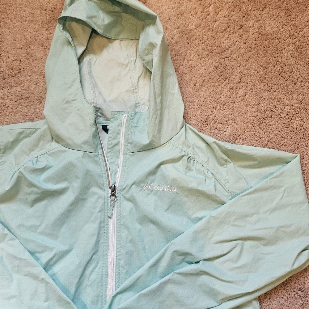 Columbia Hooded Windbreaker Full-zip Jacket Girls L Pastel Green Lightweight